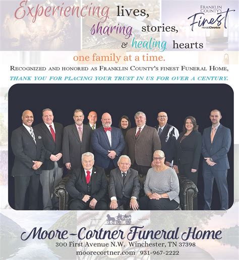 Jul 13, 2023 · <strong>Moore</strong>-<strong>Cortner Funeral Home</strong>, 300 First Ave NW, <strong>Winchester</strong>, <strong>TN</strong> 37398, (931)-967-2222, www. . Moore cortner funeral home winchester tn